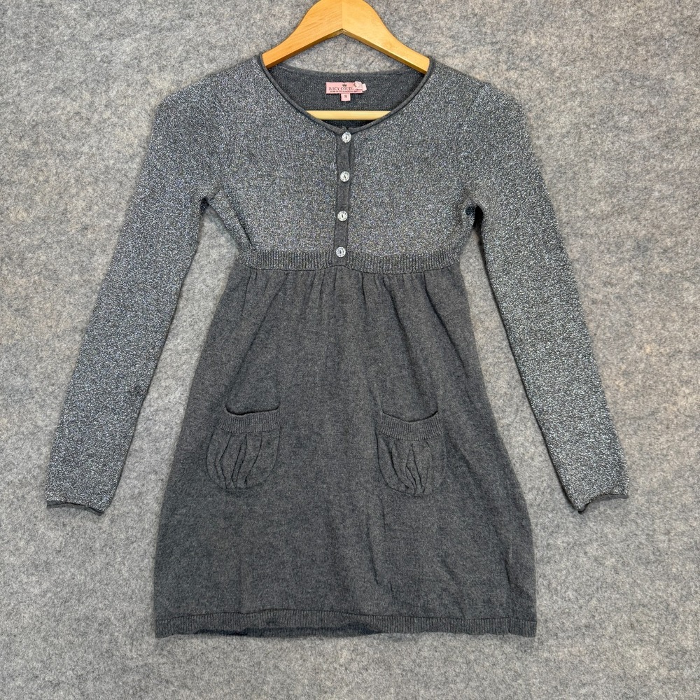 Juicy Couture Cashmere Blend‎ Sweater Dress Girls 8 Gray Knit Heart Soft Knit